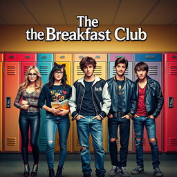 An eye-catching movie poster inspired by "The Breakfast Club" featuring five distinctive characters