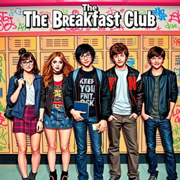 An engaging movie poster inspired by "The Breakfast Club" featuring a vibrant group of five characters