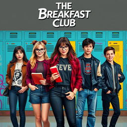 An engaging movie poster inspired by "The Breakfast Club" featuring a vibrant group of five characters