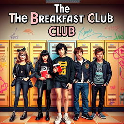 An engaging movie poster inspired by "The Breakfast Club" featuring a vibrant group of five characters