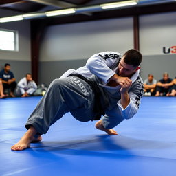 Two athletes engaged in a Brazilian Jiu-Jitsu grappling match, showcasing dynamic movements and techniques on the mat