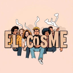 A graphic illustration for a t-shirt featuring the text 'EL COSME' prominently displayed in bold, stylized letters