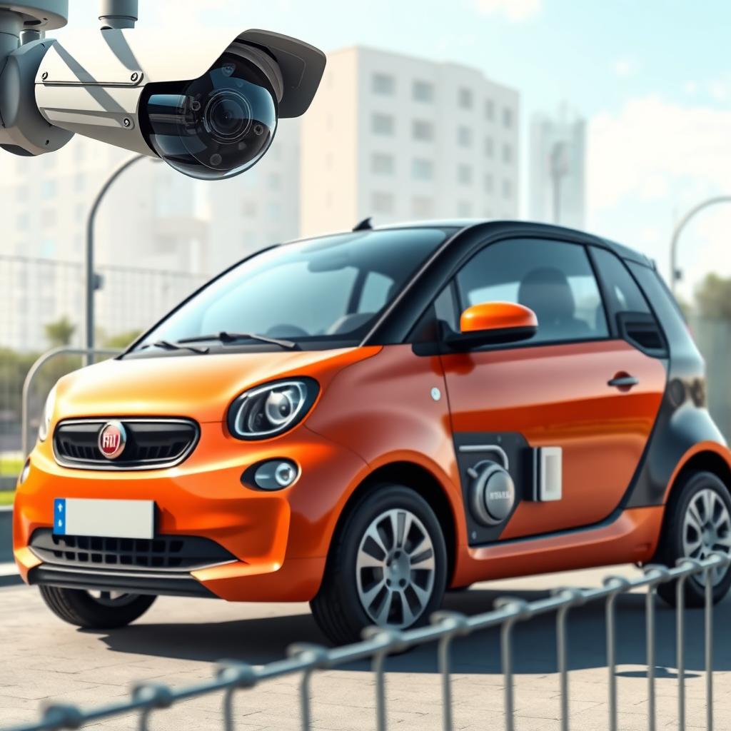 An artwork depicting a sleek Fiat Mobi car, showcasing its modern design and vibrant color