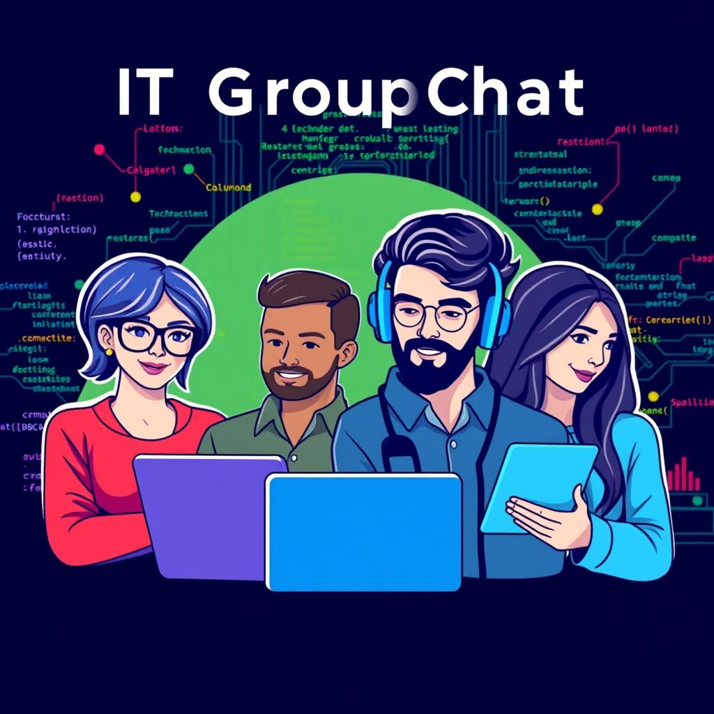 A visually striking group chat avatar representing a team of IT professionals