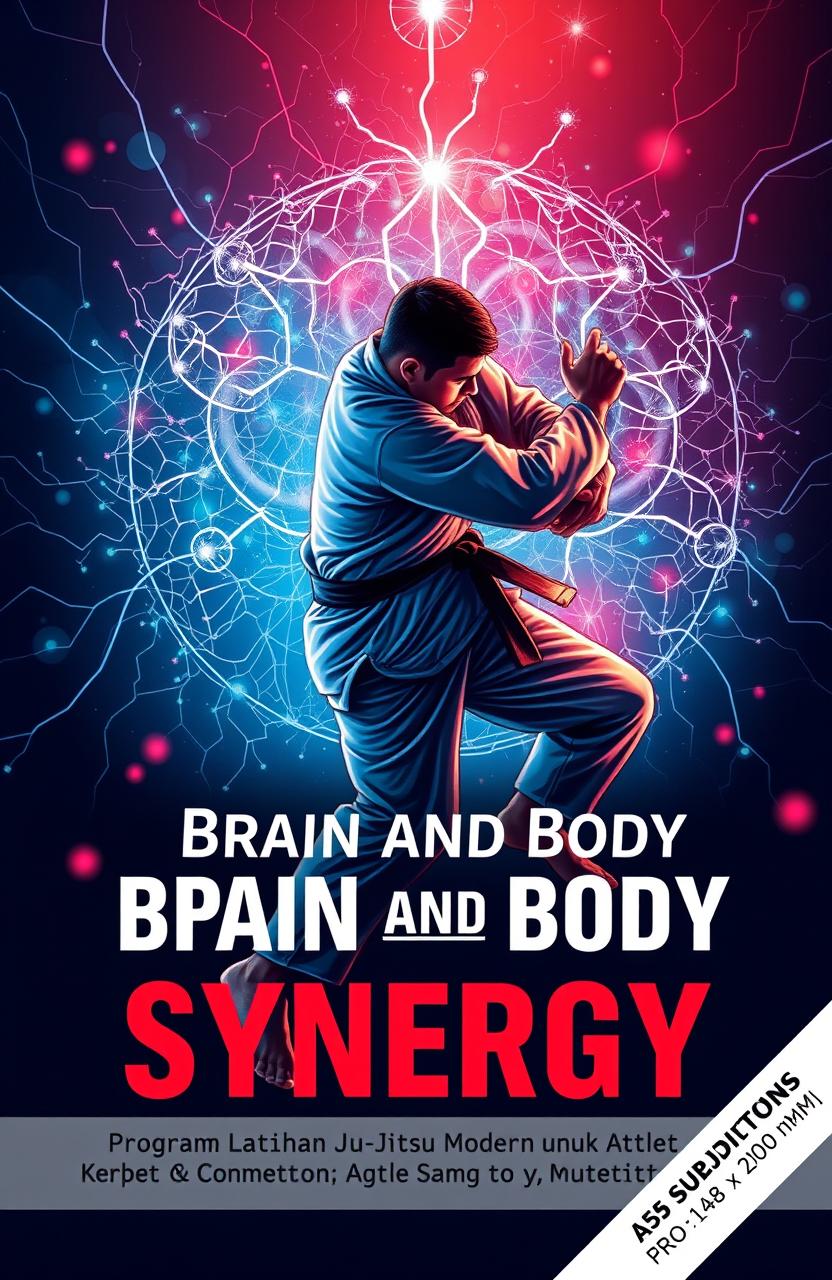 A dynamic and professional book cover illustration featuring a strong Ju-Jitsu athlete in action, captured in a powerful stance either performing a throw (takedown) or executing a submission technique like an armbar or triangle choke