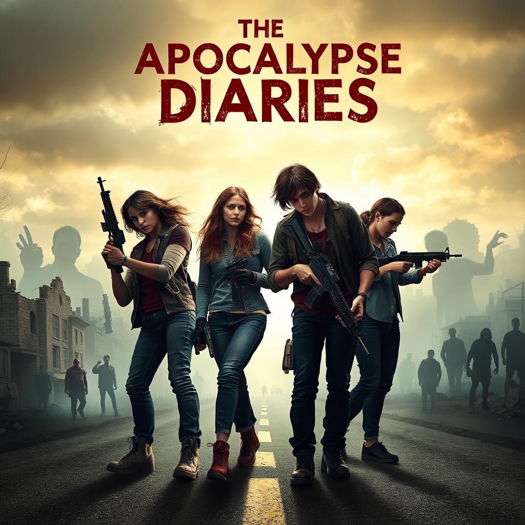 An engaging book cover design for 'The Apocalypse Diaries', set in a gripping zombie apocalypse