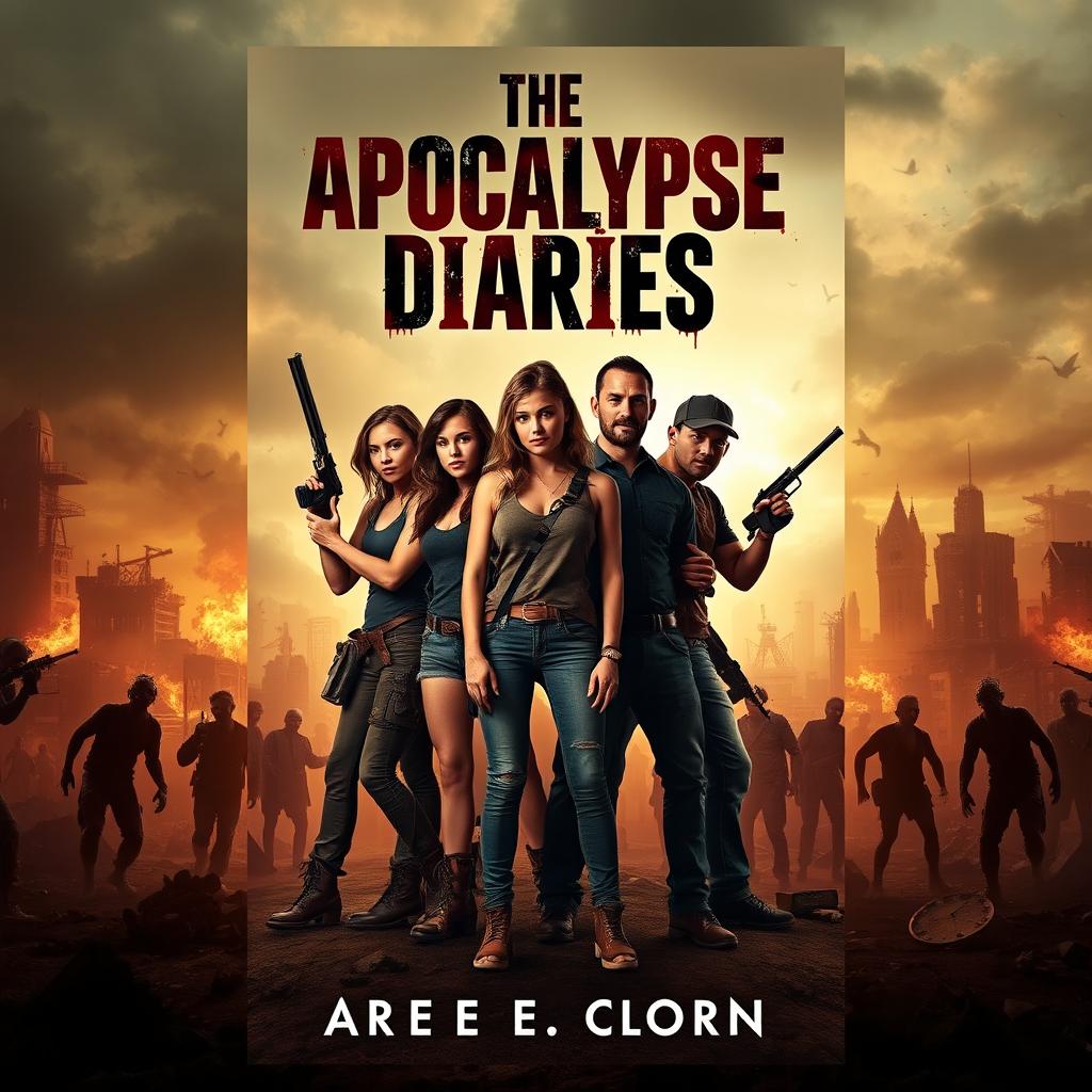 An impactful book cover design for 'The Apocalypse Diaries', set in a thrilling zombie apocalypse