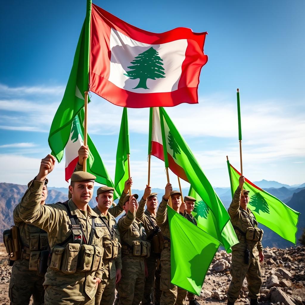 Unity in Action: Soldiers Raising Green Flags