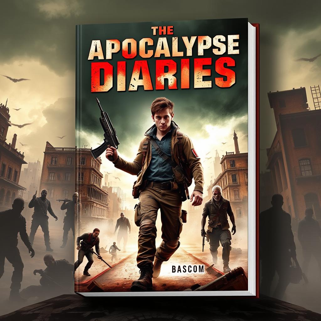 An engaging book cover design for 'The Apocalypse Diaries', set in a captivating zombie apocalypse