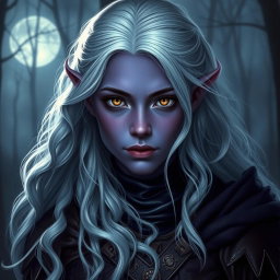 A beautiful young nocturnal elf of the moon and shadows, with skin in a rich amethyst purple tone