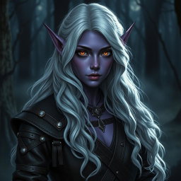 A beautiful young nocturnal elf of the moon and shadows, with skin in a rich amethyst purple tone