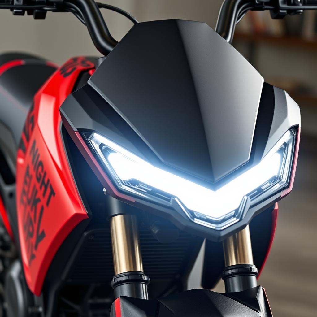 A unique electric pit bike with sharp contours and a sleek style, featuring a fashionable and modern black and red color scheme