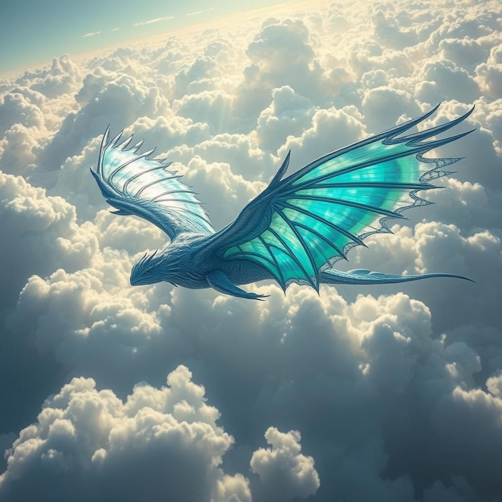 A majestic Sky Leviathan soaring through the open skies, characterized by its immense size and a massive wingspan that dominates the horizon