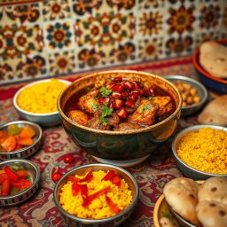 A beautiful, bowl of Persian Fesenjan, a traditional Iranian stew made from slow-cooked chicken, walnuts, and pomegranate molasses