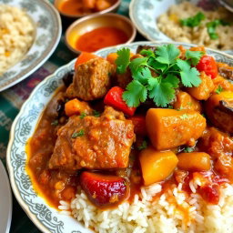 A rich and flavorful Persian stew, known as Khoresht, showcasing a vibrant mix of ingredients