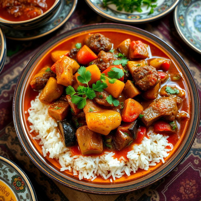 A rich and flavorful Persian stew, known as Khoresht, showcasing a vibrant mix of ingredients