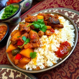 A rich and flavorful Persian stew, known as Khoresht, showcasing a vibrant mix of ingredients
