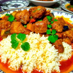 A rich and flavorful Persian stew, known as Khoresht, showcasing a vibrant mix of ingredients
