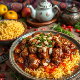 A traditional Iranian stew known as 'خورش به مع ارز بني', showcasing a rich and vibrant plate of food