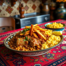 An exquisite serving of Persian Gheymeh, a traditional Iranian stew with a beautiful golden hue