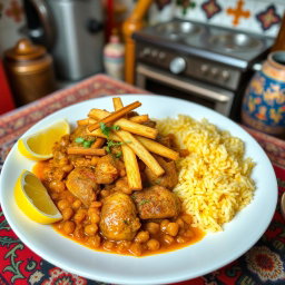An exquisite serving of Persian Gheymeh, a traditional Iranian stew with a beautiful golden hue
