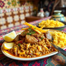 An exquisite serving of Persian Gheymeh, a traditional Iranian stew with a beautiful golden hue