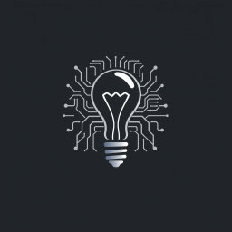 A modern logo for a technology and creative innovation company, featuring a stylized light bulb intertwined with intricate circuit patterns