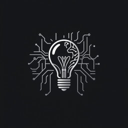 A modern logo for a technology and creative innovation company, featuring a stylized light bulb intertwined with intricate circuit patterns