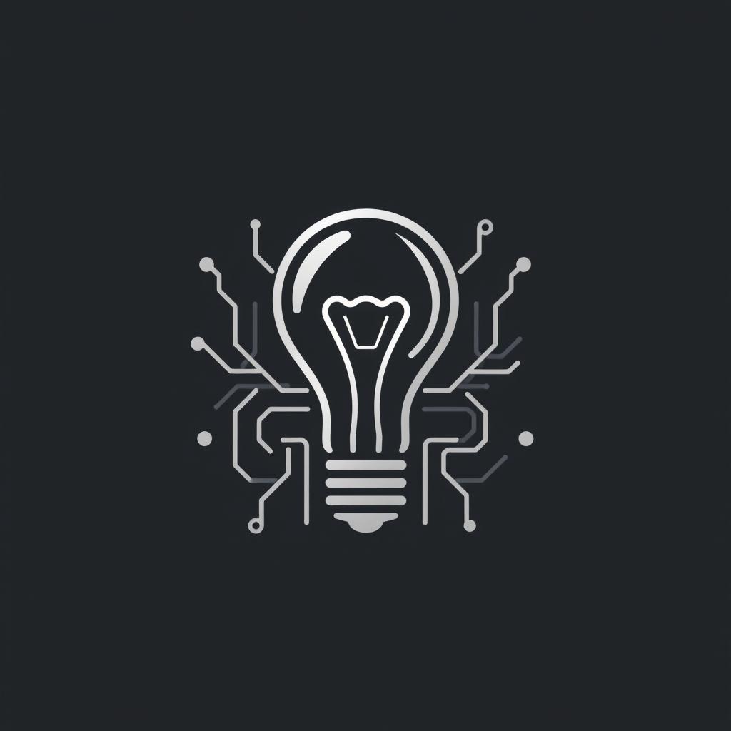 A modern logo for a technology and creative innovation company, featuring a stylized light bulb intertwined with intricate circuit patterns