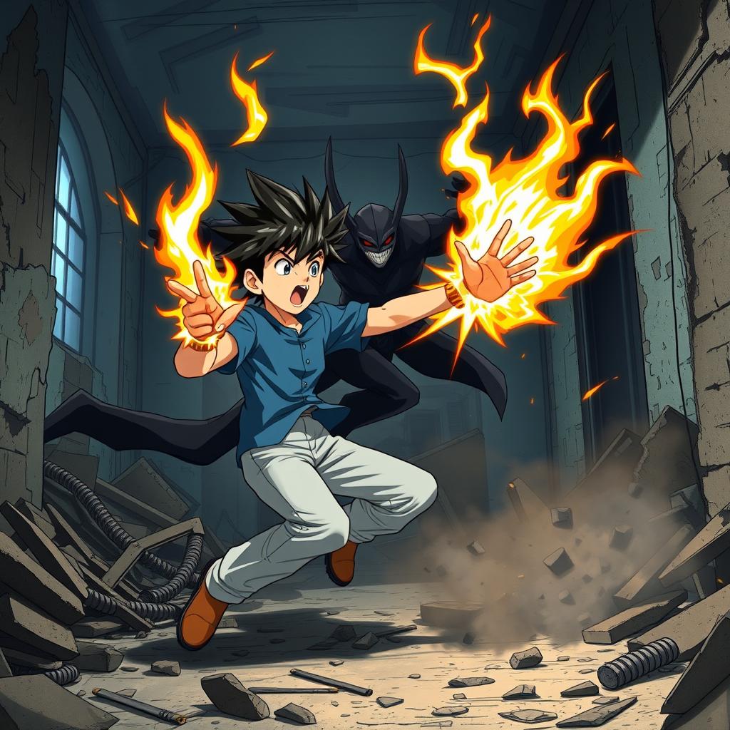 Epic Battle: Anime Boy Unleashes Fire Powers