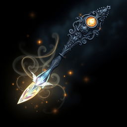 A beautifully designed wand belonging to a dark magical girl, featuring intricate gothic details and mystical symbols