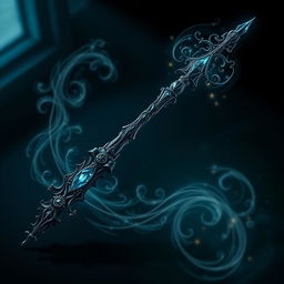 A beautifully designed wand belonging to a dark magical girl, featuring intricate gothic details and mystical symbols