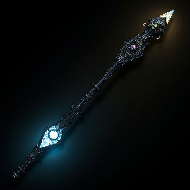 A striking wand belonging to a dark magical girl, showcasing intricate gothic details and mystical symbols