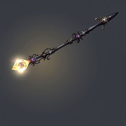 A stunning horizontal wand belonging to a dark magical girl from anime, showcasing intricate gothic designs and mystical details