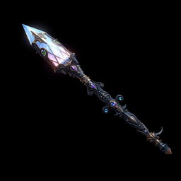A stunning horizontal wand belonging to a dark magical girl from anime, showcasing intricate gothic designs and mystical details