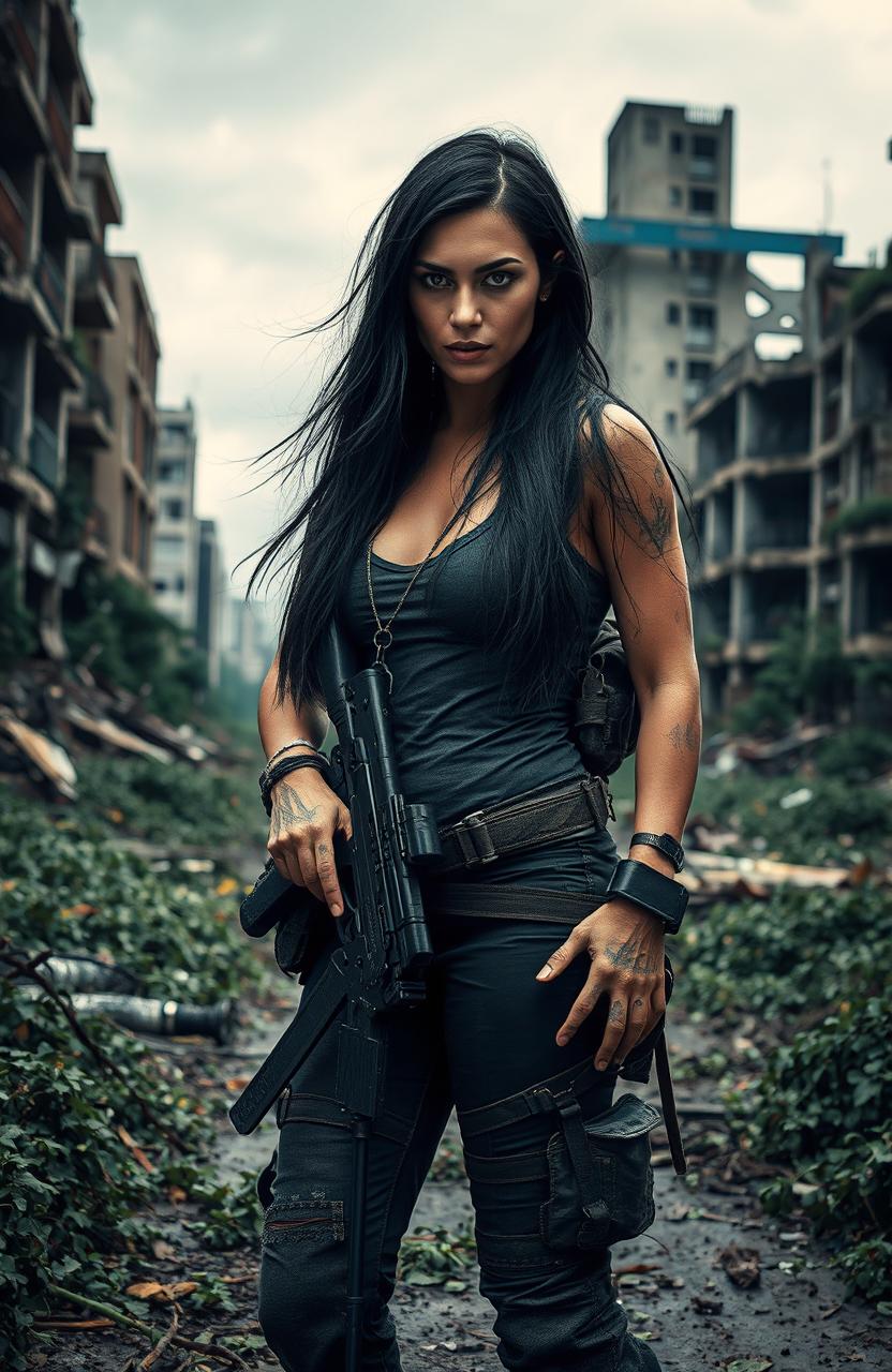 A dramatic and intense scene set in a zombie apocalypse in Brazil