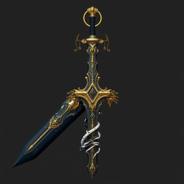 Unleash the Power: Futuristic Sword with Gold Detailing