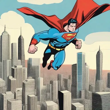 The panels depicted the superhero soaring through the open-aired city skyline.