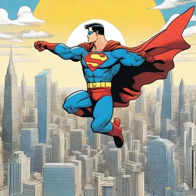 The panels depicted the superhero soaring through the open-aired city skyline.