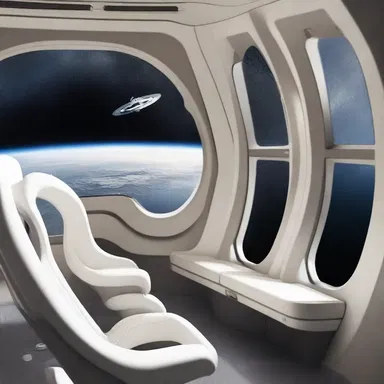 The futuristic spacecraft had large, airy windows to provide a stunning view of the galaxy outside.