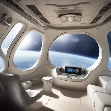 The futuristic spacecraft had large, airy windows to provide a stunning view of the galaxy outside.