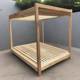 A double tier bed with dimensions 900x1800 mm featuring iron strips of 32 mm x 6 mm. Above the iron strips, a 20 mm thick plywood board is placed. The bed's pole consists of a 40 mm x 40 mm MS pipe.