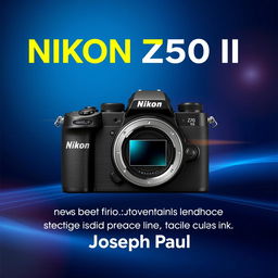 A sleek Nikon Z50 II camera displayed prominently in the center, showcasing its modern and professional design