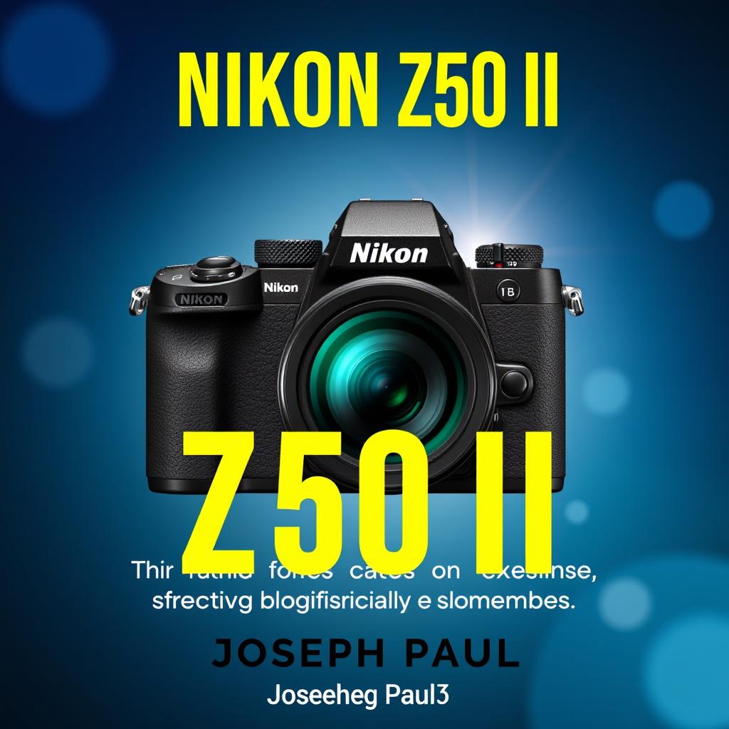 A sleek Nikon Z50 II camera displayed prominently in the center, showcasing its modern and professional design