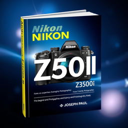 A visually striking book cover featuring a sleek Nikon Z50 II camera at the center, showcasing its modern and professional design