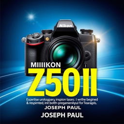 A visually captivating book cover showcasing a sleek Nikon Z50 II camera in a modern and professional design at the center