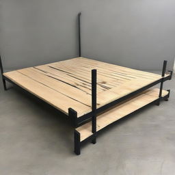 A double tier bed with dimensions 900x1800 mm featuring iron strips of 32 mm x 6 mm. Above the iron strips, a 20 mm thick plywood board is placed. The bed's pole consists of a 40 mm x 40 mm MS pipe.