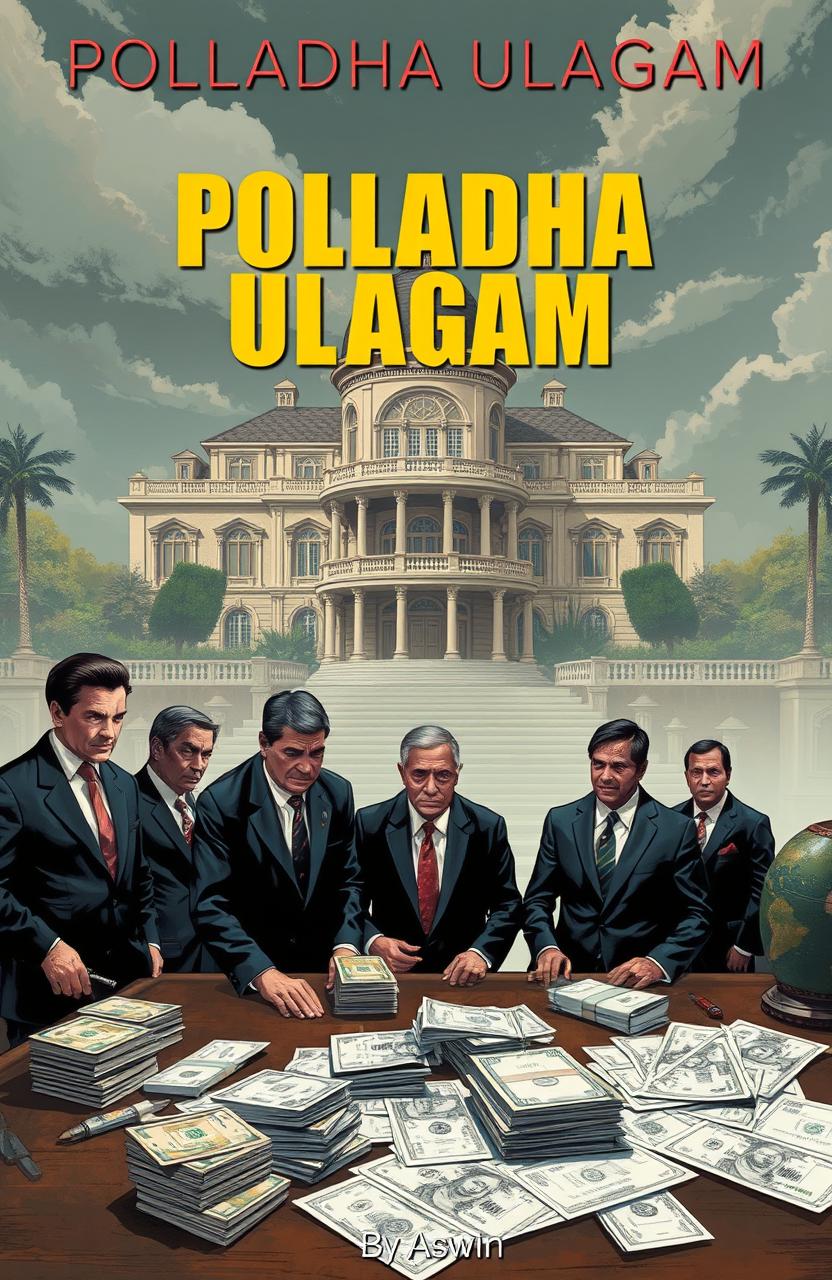 A dramatic scene illustrating a high-stakes real estate scam involving politicians and money laundering