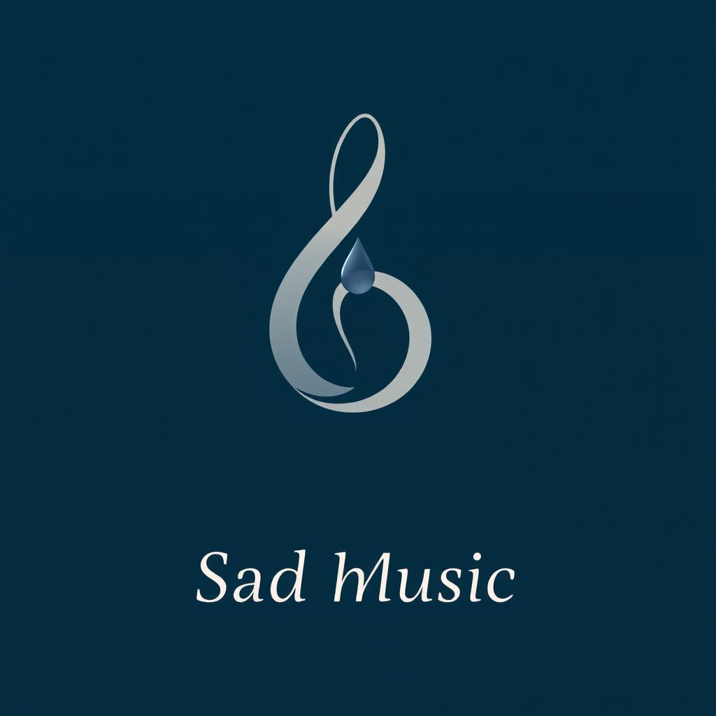 A logo design for a sad music theme, featuring somber colors like deep blues and muted greys