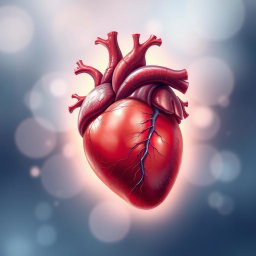 A beautifully detailed illustration of a human heart, showcasing its anatomical features such as arteries, veins, and chambers